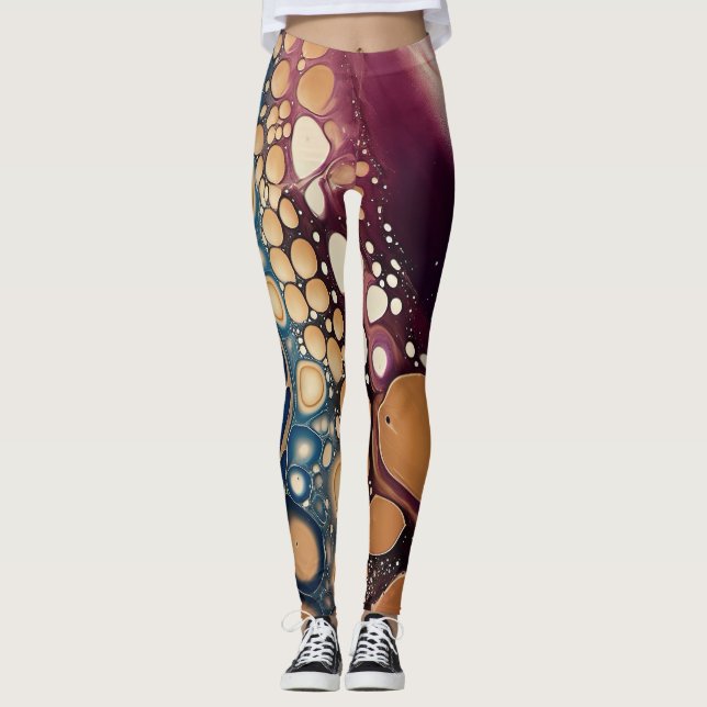 Celestial Fluid Marble in Midnight Gold Leggings (Front)