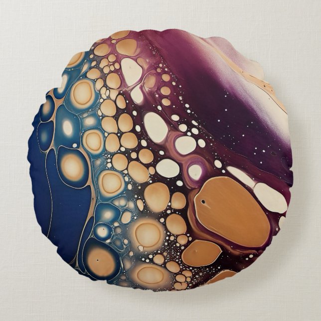 Celestial Fluid Marble in Midnight Gold Round Cushion (Front)