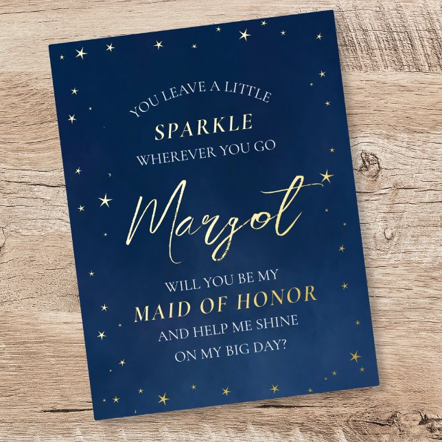 Celestial Foil Stars Maid of Honour Proposal Card (Creator Uploaded)