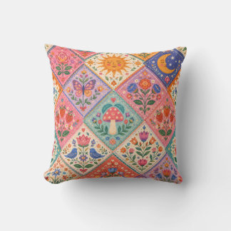 Celestial Folklore Patchwork Mushroom Sun Moon Thr Cushion