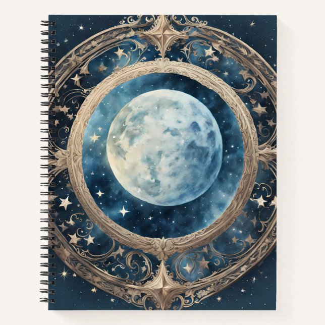 CELESTIAL FULL BLUE MOON WITH GOLD BORDER NOTEBOOK (Front)