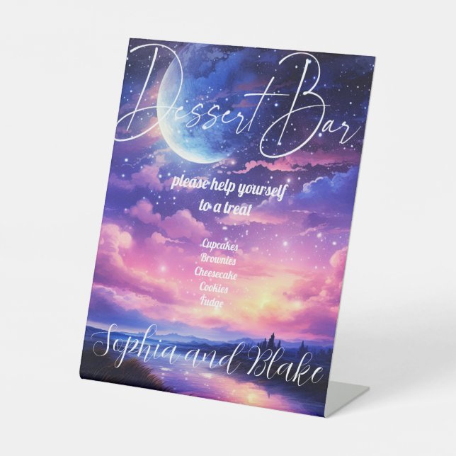 Celestial Full Dessert Bar Wedding Pedestal Sign (Front)