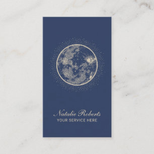 Celestial Full Moon Elegant Navy Blue Business Card