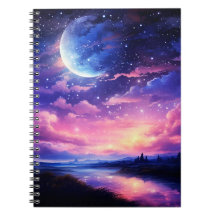 Celestial Full Moon Stars Clouds Mystical Purple