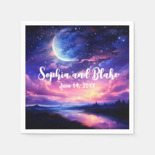 Celestial Full Moon Stars Clouds Mystical Wedding Napkin