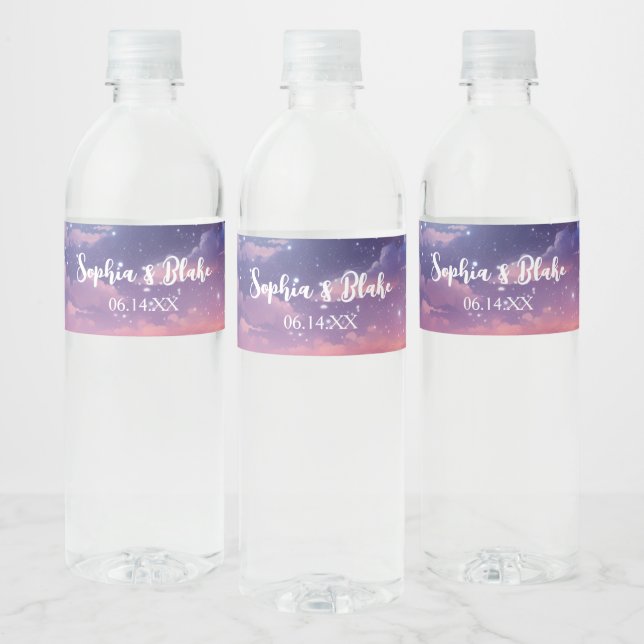 Celestial Full Moon Stars Clouds Mystical Wedding Water Bottle Label (Bottles)