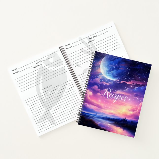 Celestial Full Moon Stars Clouds Recipe Book (Inside)