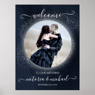Celestial Full Moon & Stars Photo Wedding Welcome Poster