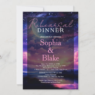 Celestial Full Moon Stars Wedding Rehearsal Dinner Invitation
