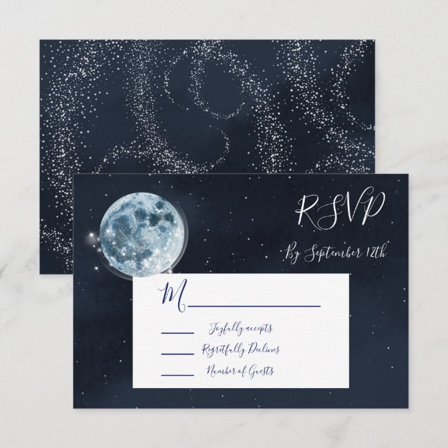 Celestial Full Moon Stars Wedding response RSVP (Front/Back)