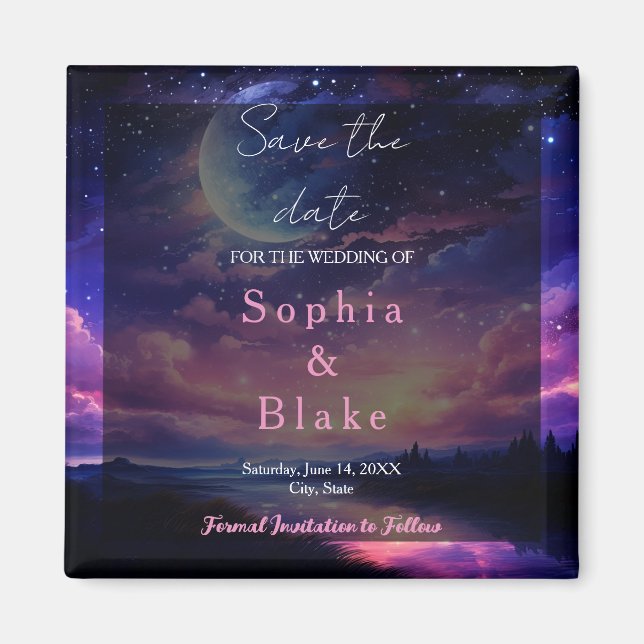 Celestial Full Moon Stars Wedding Save the Date Magnet (Front)