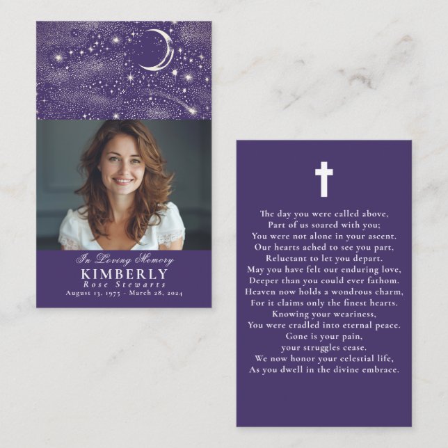 Celestial Funeral Memorial Prayer Photo Card (Front/Back)