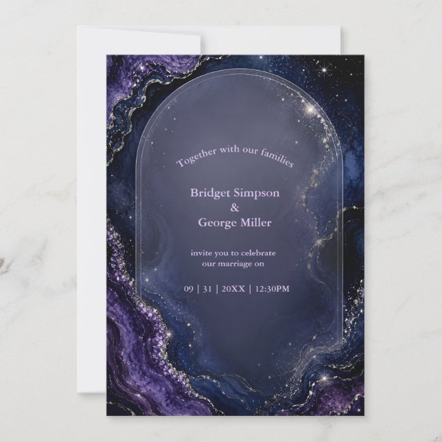 Celestial Galaxy Agate marble Wedding Invitation (Front)