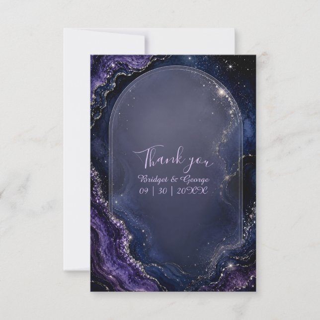 Celestial Galaxy Agate marble Wedding Thank You Card (Front)