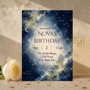 Celestial Galaxy Birthday Invitation Watercolor