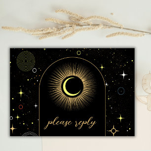 Celestial Galaxy Black Mystical Wedding RSVP Card