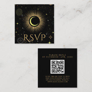 Celestial Galaxy Black QR Code Wedding RSVP Enclosure Card