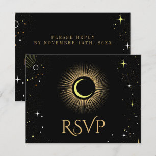 Celestial Galaxy Black Wedding RSVP Card
