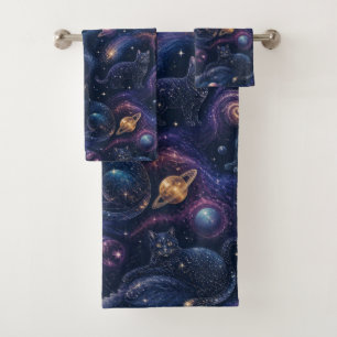 Celestial Galaxy Cats Nebula Space Bath Towel Set