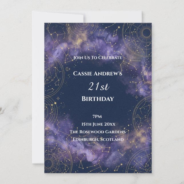 Celestial Galaxy Constellation Birthday Invite (Front)