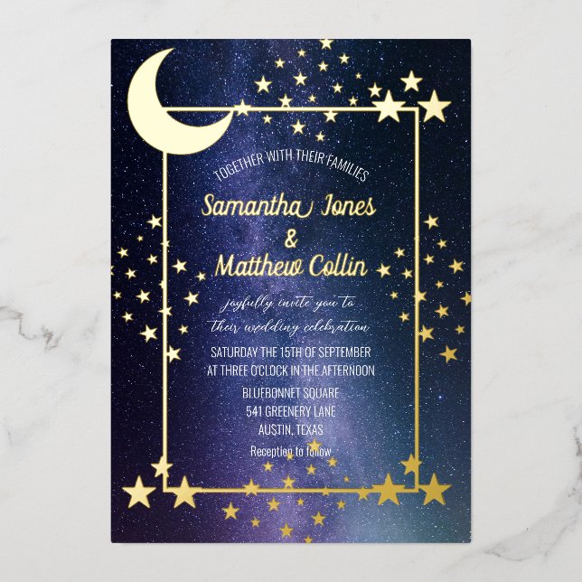 Celestial Galaxy Cosmos Moon Sky Gold Foil Wedding (Front)