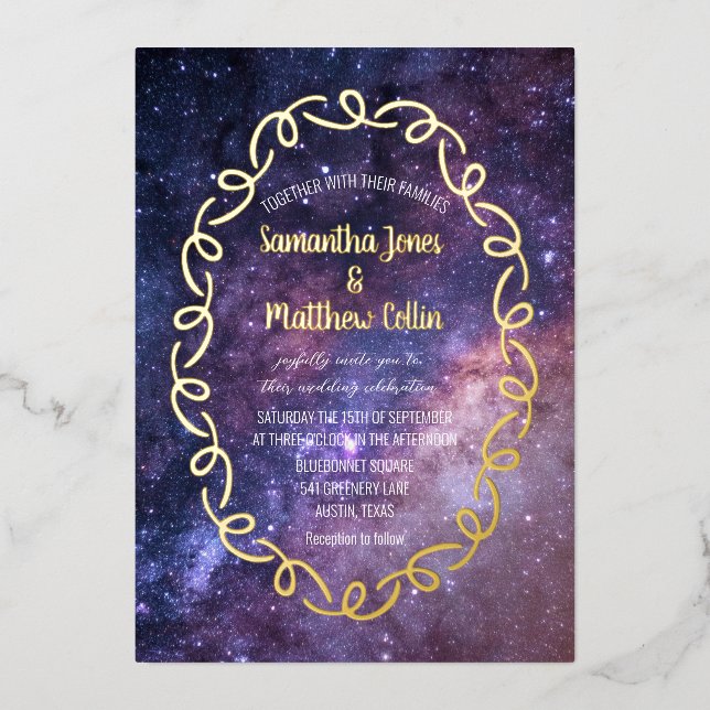 Celestial Galaxy Cosmos Sky Gold Foil Wedding (Front)