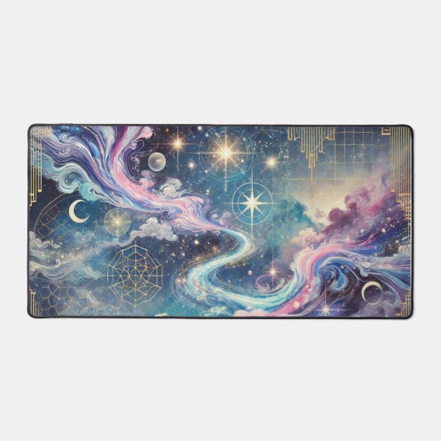 Celestial Galaxy Desk Mat with Geometric Accents (Front)