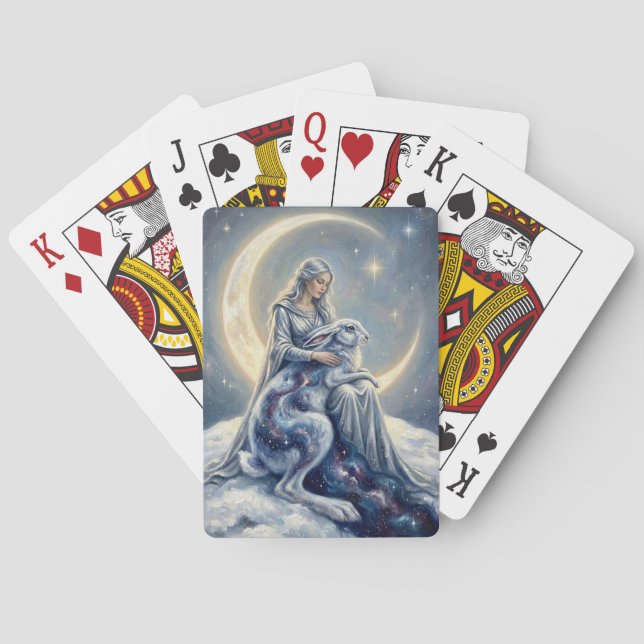 Celestial Galaxy Hare Moon Goddess Fantasy Art Playing Cards (Back)