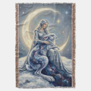 Celestial Galaxy Hare Moon Goddess Fantasy Art Throw Blanket