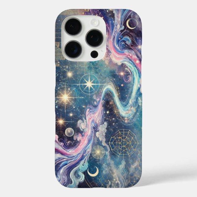 Celestial Galaxy iPhone 16 Case with Geometric Art (Back)