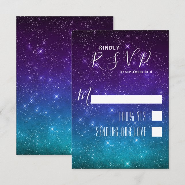 Celestial Galaxy Night Sky Stars Wedding RSVP Card (Front/Back)