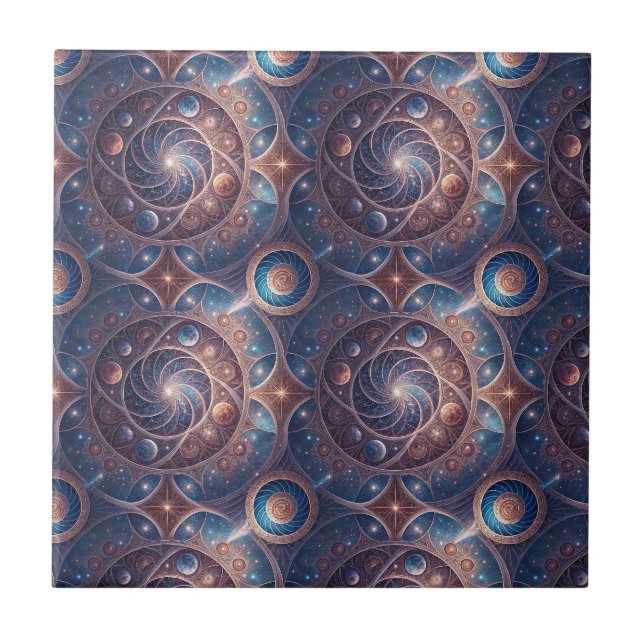 Celestial Galaxy Spiral Mandala Design Pattern Art Tile (Front)