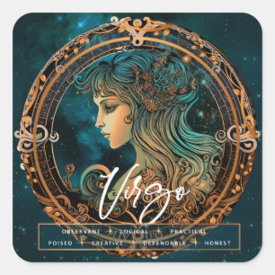 Celestial Galaxy Virgo Fantasy Ethereal Zodiac Square Sticker