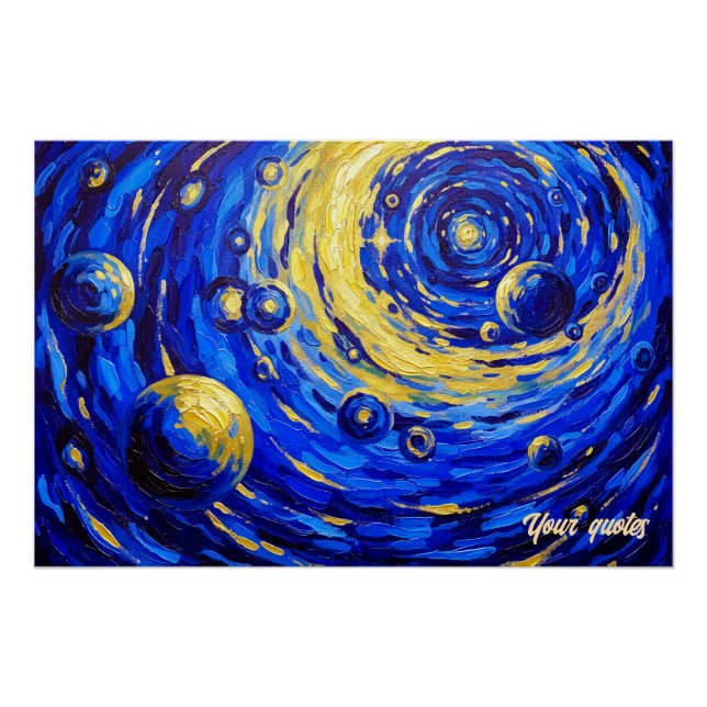 Celestial Galaxy Vortex Painting Blue Gold Cosmic Poster (Front)