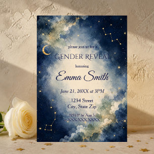 Celestial Gender Reveal Invitation Watercolor