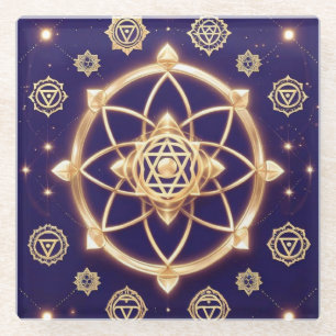 Celestial Geometry of Light — Sacred Pattern Glass Coaster