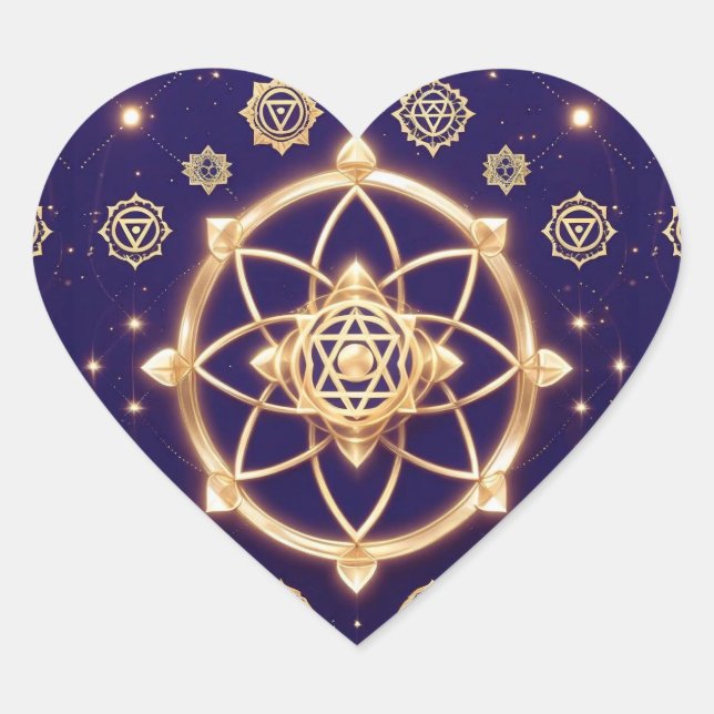 Celestial Geometry of Light — Sacred Pattern Heart Sticker (Front)