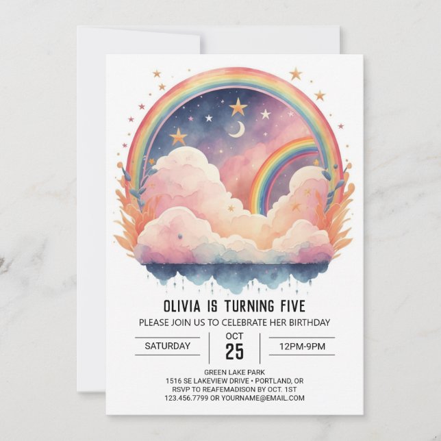 Celestial Girly Clouds Girl Birthday Invitation (Front)