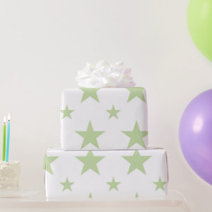 Celestial Girly Pastel Green Stars Pattern Spring Wrapping Paper
