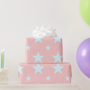 Celestial Girly Pastel Pink & Blue Stars Pattern Wrapping Paper