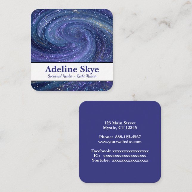Celestial glittering swirl square business card (Front/Back)