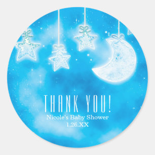 Celestial Glowing Stars & Moon Blue Sky Shower Classic Round Sticker