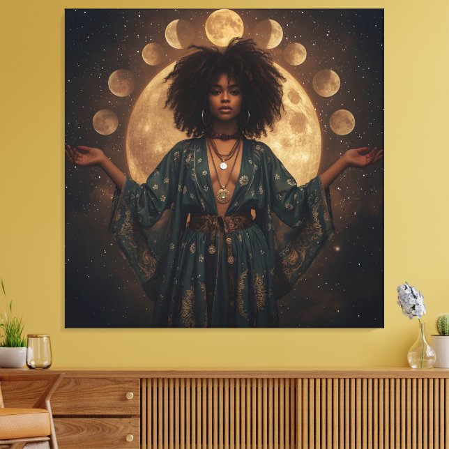 Celestial Goddess Afro Art – Stretched Canvas Print (Insitu(LivingRoom))