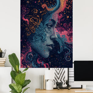 Celestial Goddess Cosmic Art Poster   Vibrant Myst