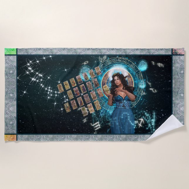 Celestial Goddess Messenger w/Tarot Cards Beach Towel (Front)