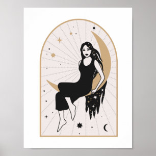 Celestial Goddess Sitting on Moon Magic Mystic Art Poster