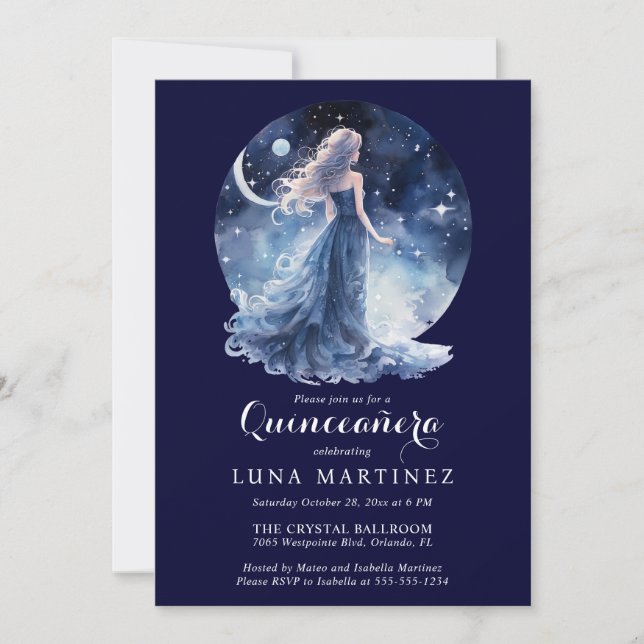 Celestial Goddess Starry Night Sky Quinceañera Invitation (Front)