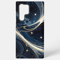 Celestial Gold and Blue Swirl Abstract, Cosmic