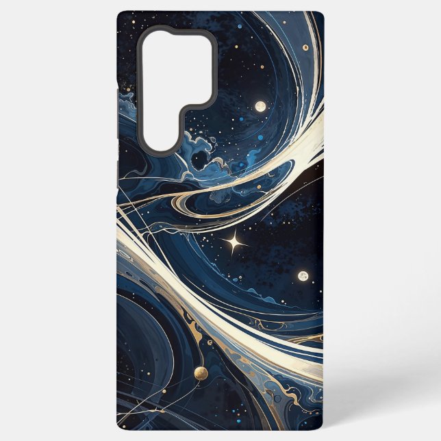 Celestial Gold and Blue Swirl Abstract, Cosmic Samsung Galaxy S22 Ultra Case (Back)
