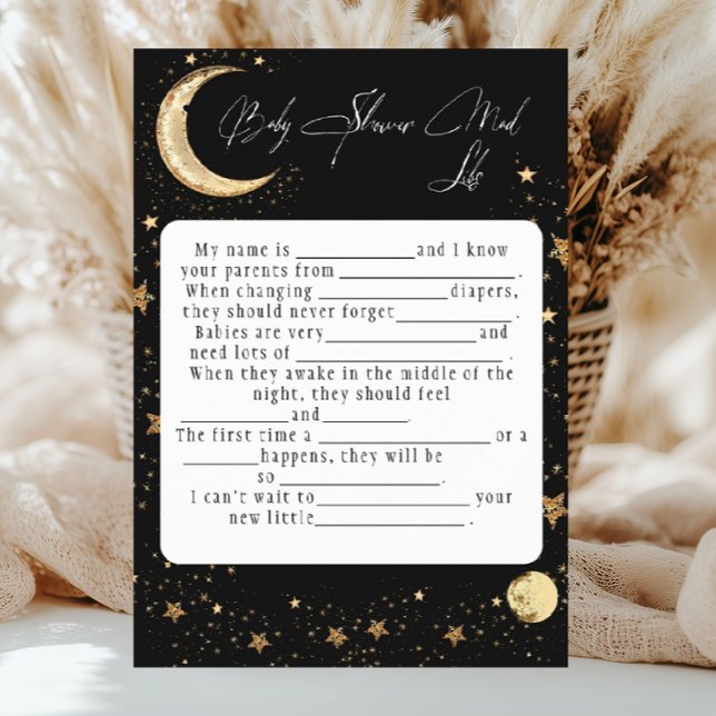 Celestial Gold Black Baby Shower Mad Libs Flyer (Creator Uploaded)